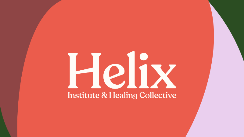 Black letters spelling out Helix Institute and Healing Collective